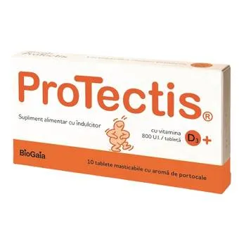 Protectis cu vitamina D3 800UI aroma de portocale, 10 tablete, BioGaia