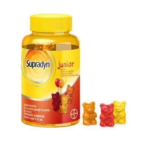 Supradyn Junior Multivitamine, Vitamina C, B3, B6, B12, 30 ursuleti gumati
