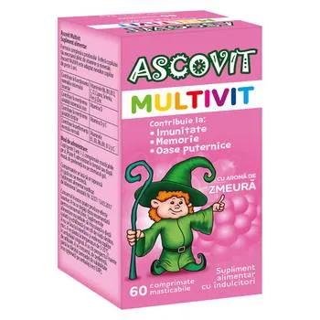 Ascovit Multivit cu aroma de zmeura, 60 comprimate, Omega Pharma