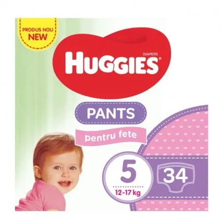 Huggies Pants D Jumbo Girl, Nr.5, 12-17 kg, 34 bucati