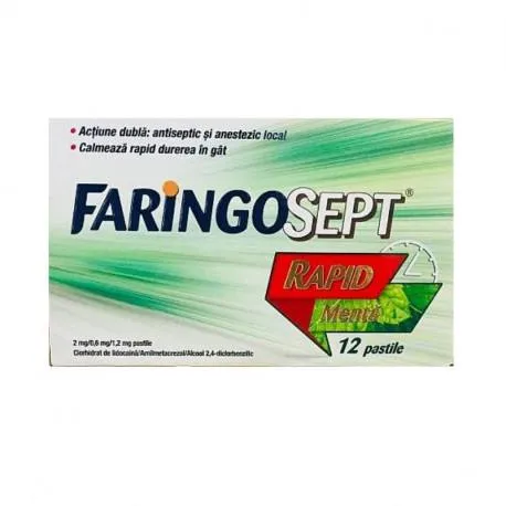 Faringosept Rapid Menta 2 mg / 0,6 mg / 1,2 mg x 12 pastile