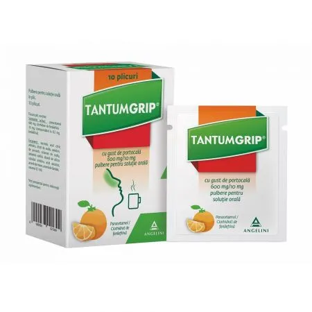 TantumGrip cu gust de portocala, 600 mg/10 mg, 10 plicuri, Angelini