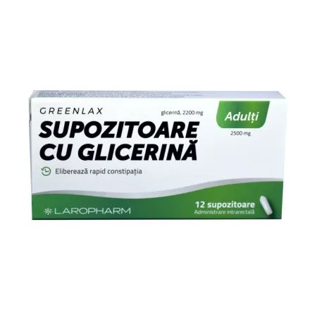 Supozitoare cu glicerina pentru adulti Greenlax, 12 bucati, Laropharm