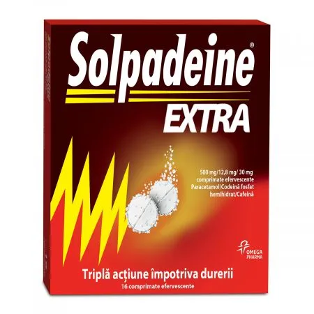 Solpadeine Extra, 500 mg/12,8 mg/30 mg, 16 comprimate efervescente, Omega Pharma