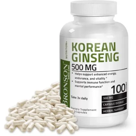 Ginseng Korean 500 mg, 100 capsule, Bronson Laboratories
