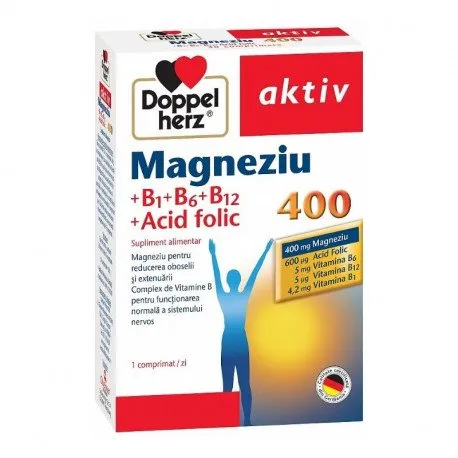 Doppelherz Aktiv Magneziu 400+B1+B12+Acid folic, 30 comprimate