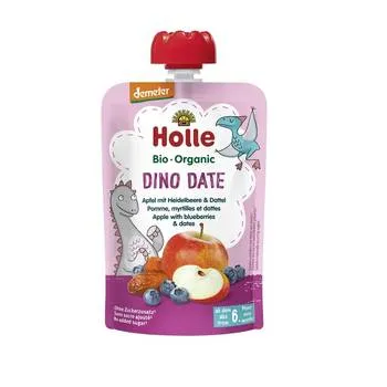 Piure de mere, curmale si afine Dino Date, 100g, Holle Baby Food
