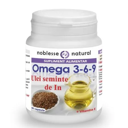 Omega 3-6-9 Ulei din seminte de in 500 mg si Vitamina E, 90 capsule, Noblesse