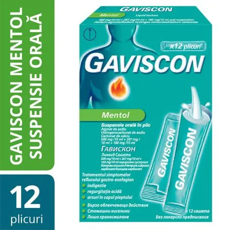 Gaviscon Mentol suspensie orală, 12 plicuri, Reckitt Benckiser Healthcare