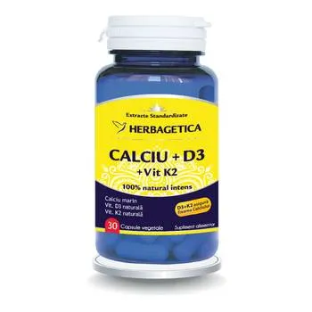 Calciu + D3 cu Vitamina K2, 30 capsule, Herbagetica