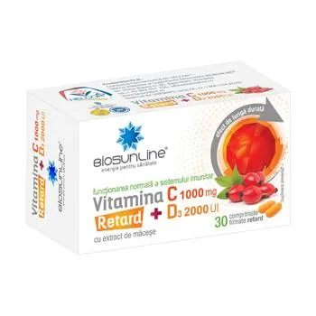 Vitamina C 1000mg + D3 2000UI Retard, 30 comprimate filmate, BioSunLine