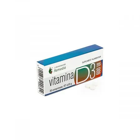 Vitamina D3, 600UI, 30 comprimate, Remedia