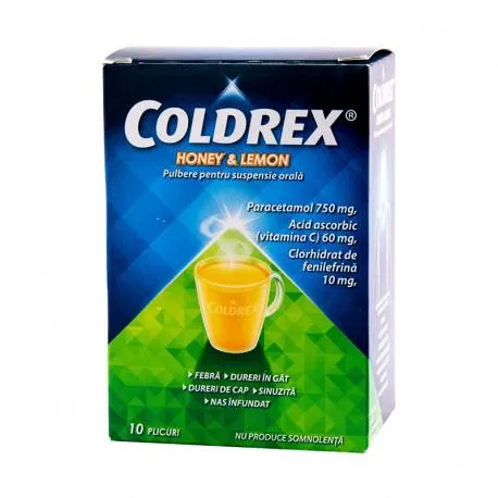 Coldrex Honey & Lemon,10 plicuri * 5 g pulbere pentru suspensie orala