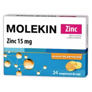 Molekin Zinc 15mg cu aroma de portocale, 24 comprimate de supt, Zdrovit