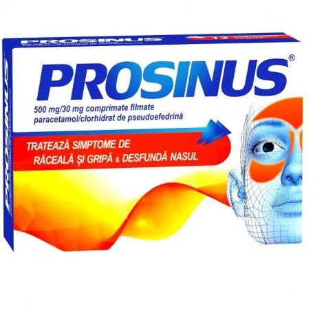 Prosinus 500 mg / 30 mg, 20 comprimate, dureri de gat, dureri sinusale