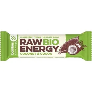Baton energizant bio cu nuca de cocos si cacao Raw Energy, 50g, Bombus