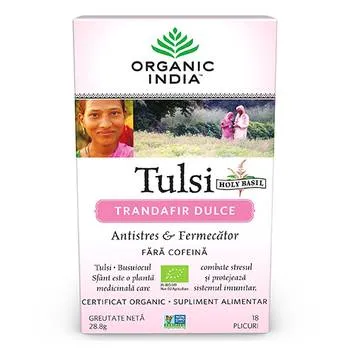 Ceai Tulsi Trandafir Dulce Antistres & Fermecator, 18 plicuri, Organic India