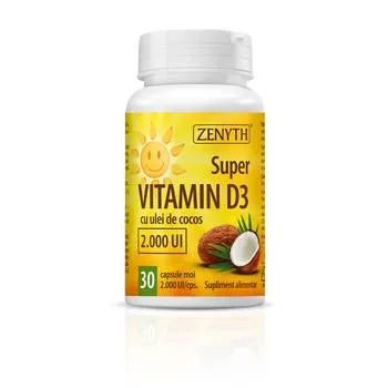 Super Vitamina D3 cu ulei de cocos, 30 capsule, Zenyth