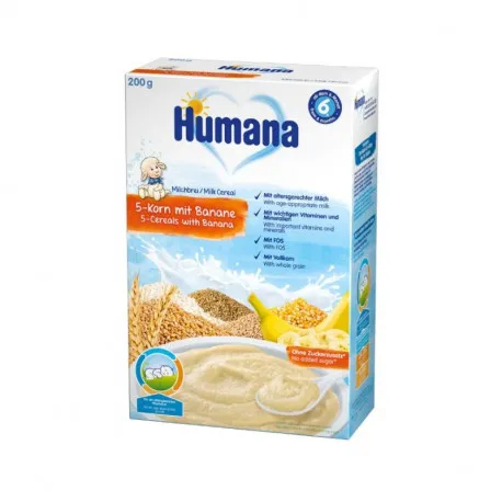 HUMANA 5 Cereale cu lapte si banane, de la 6 luni, 200g