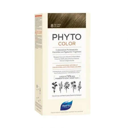 Vopsea permanenta pentru par Phytocolor, Light Golden Blonde (blond deschis) 8, 50 ml, Phyto
