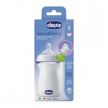 Chicco Natural Feeling Biberon plastic 330 ml t.s, flux rapid, 6luni+
