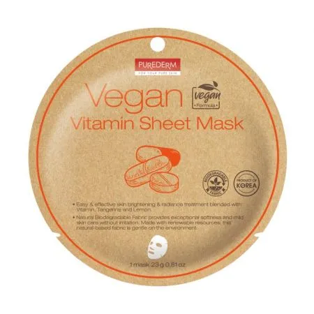Masca Vegana Biodegradabila cu Vitamine, 23 g, Purederm