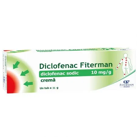Diclofenac Crema, 10 mg/g, 35 g, Fiterman
