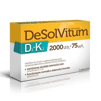 DeSolVitum D3+K2 2000UI D3 + 75µg K2, 30 comprimate filmate, Aflofarm