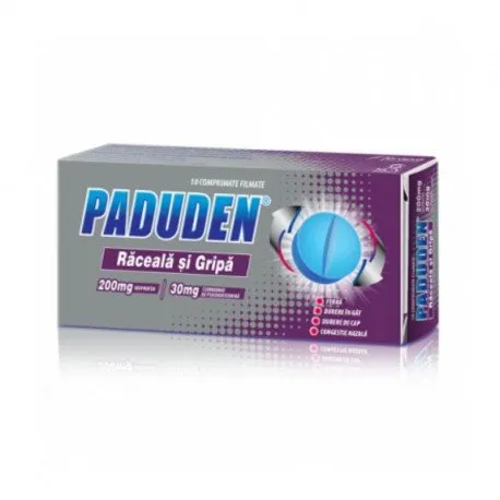 Paduden Raceala si Gripa 200 mg / 30 mg, 10 comprimate filmate