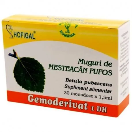 HOFIGAL Gemoderivat Muguri de mesteacan pufos, 30 monodoze sustine stimularea functiilor de detoxifiere hepatica