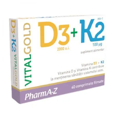 Vital Gold D3 + K2, 40 comrpimate, PharmA-Z