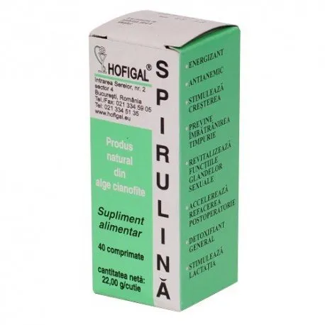 Supliment cu spirulina de la Hofigal 500 mg, 40 capsule
