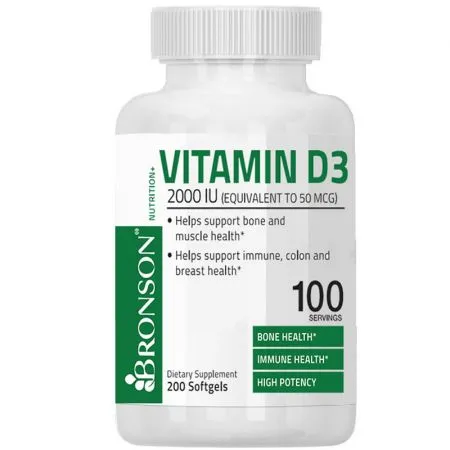 Vitamina D3 2000 UI, 200 capsule, Bronson Laboratories