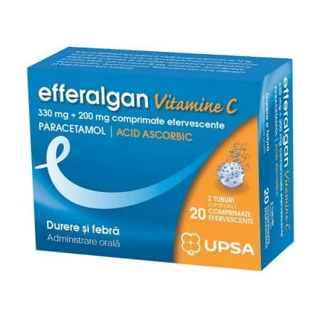Efferalgan Vitamina C, 330 mg + 200 mg, 20 comprimate efervescente, Bristol Myers Squibb