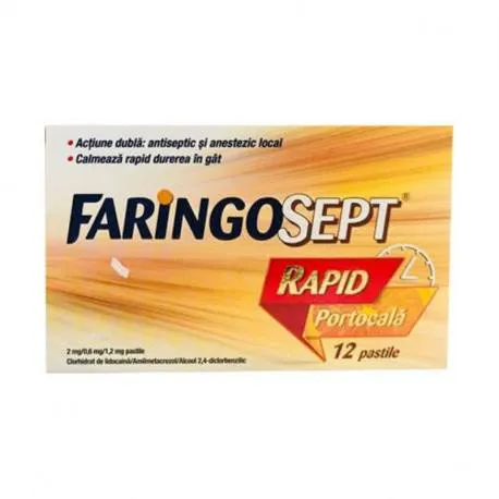 Faringosept Rapid Portocala 2 mg / 0,6 mg / 1,2 mg x 12 pastile