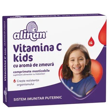 Vitamina C pentru copii cu aroma de zmeura Alinan, 20 comprimate, Fiterman Pharma